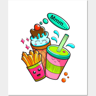 Cute kawaii doodle snack time Posters and Art